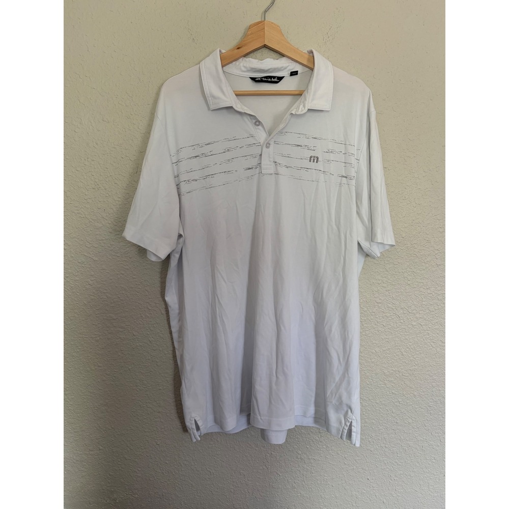 TravisMathew Mens XXL White Striped Pima Cotton Blend Short Sleeve Golf Polo
